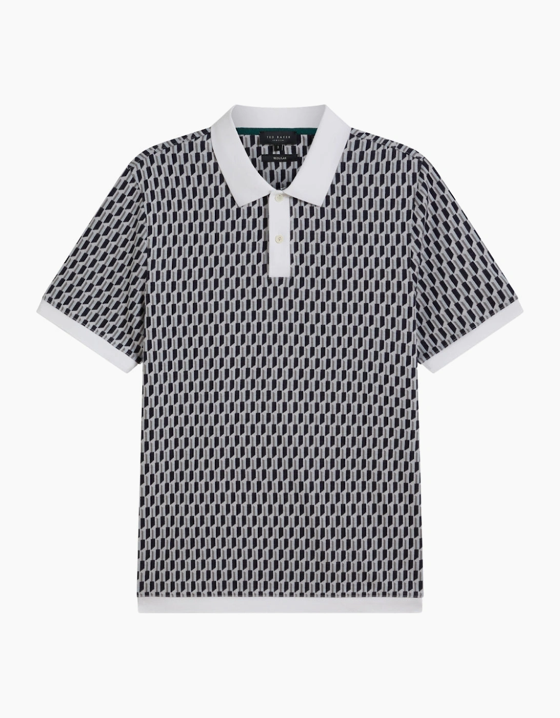 Men's Ted Baker Hamishs Jacquard Stripe Geo Mid Blue Polo Shirt - White - Size: 42
