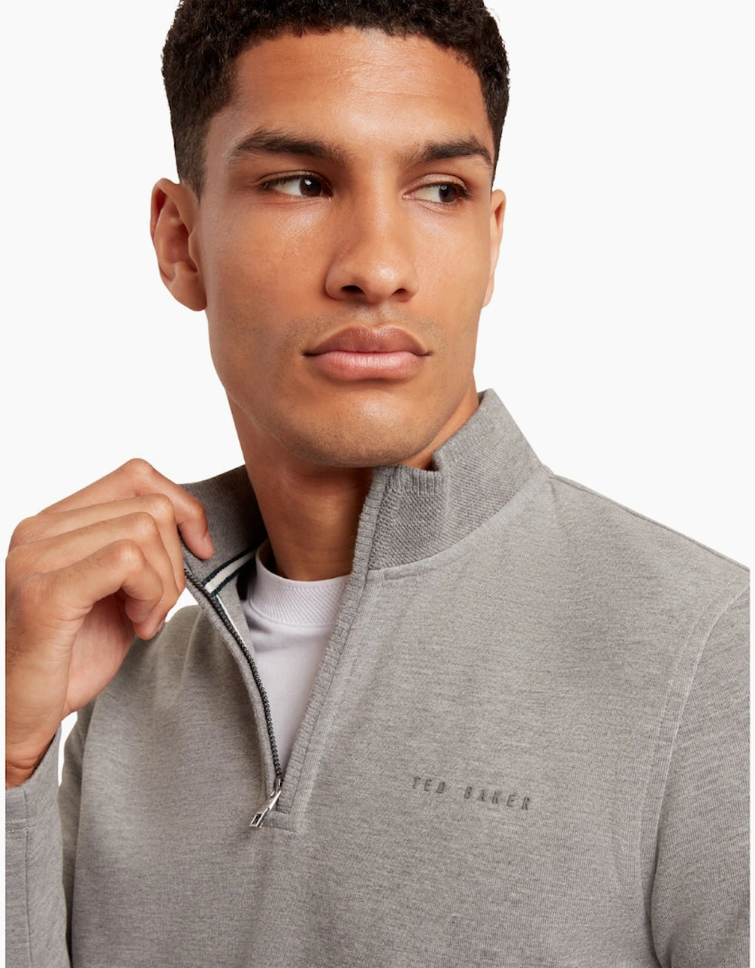 Ted Baker Crabtre Honeycomb Trim Mid Grey Half Zip Sweater