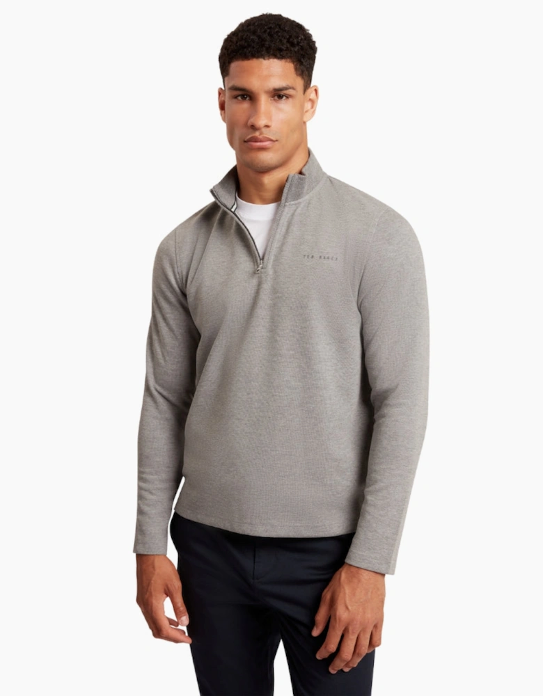 Ted Baker Crabtre Honeycomb Trim Mid Grey Half Zip Sweater