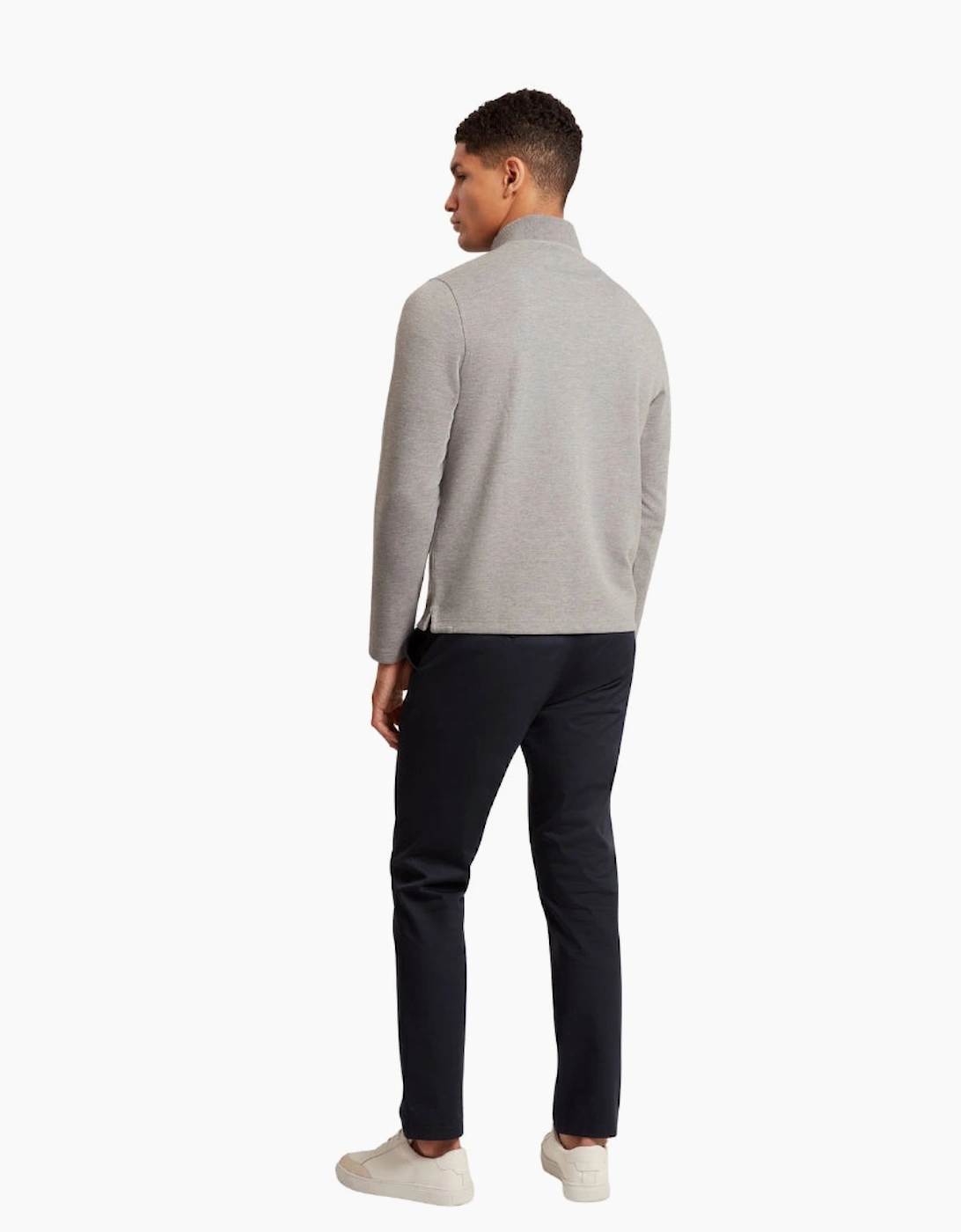 Ted Baker Crabtre Honeycomb Trim Mid Grey Half Zip Sweater