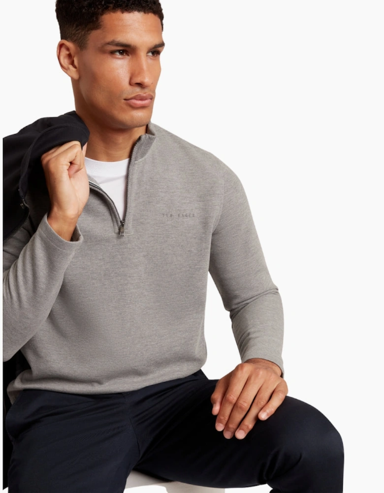 Ted Baker Crabtre Honeycomb Trim Mid Grey Half Zip Sweater