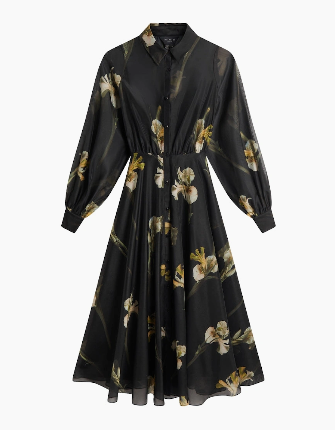 Ted Baker Liorra Printed Organza Belted Black Midi Dress