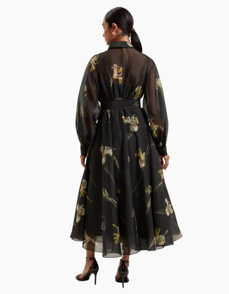 Ted Baker Liorra Printed Organza Belted Black Midi Dress