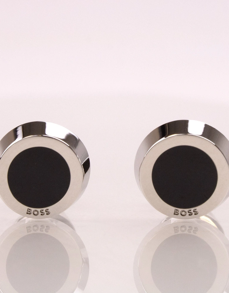 Hugo Boss Round Cufflinks Enamel Insert BLACK 001