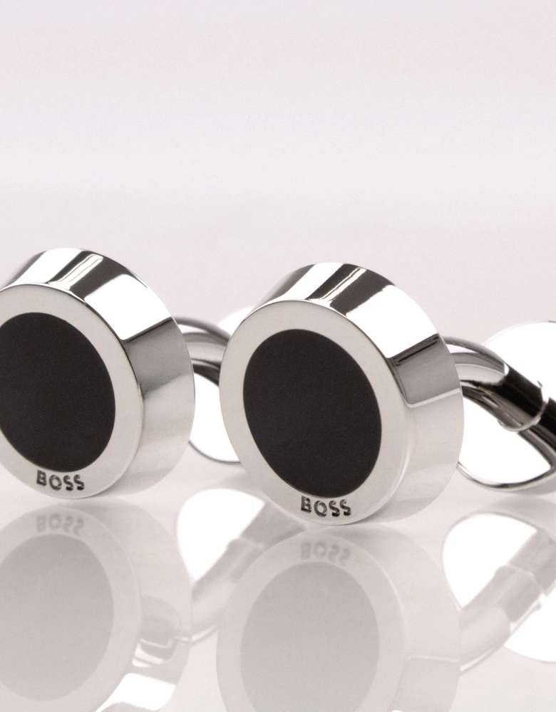Hugo Boss Round Cufflinks Enamel Insert BLACK 001