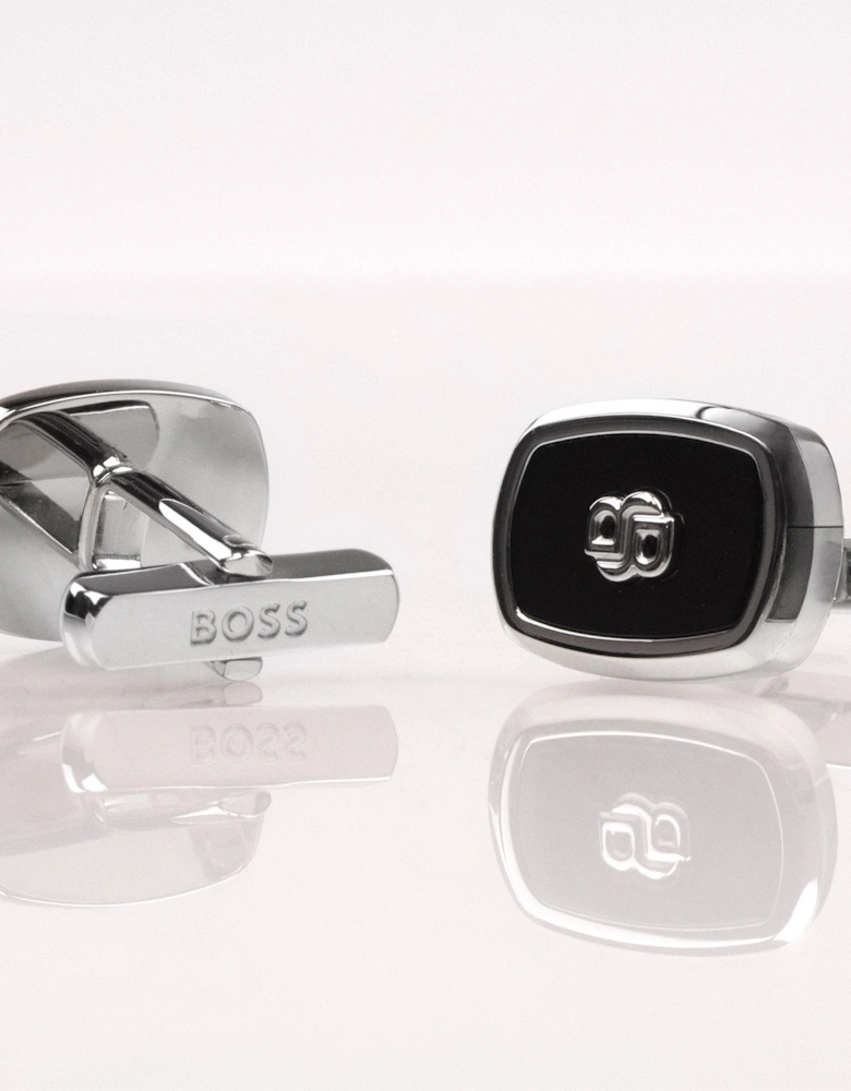 Hugo Boss Double-B Monogram Enamel Insert Cufflinks BLACK 001