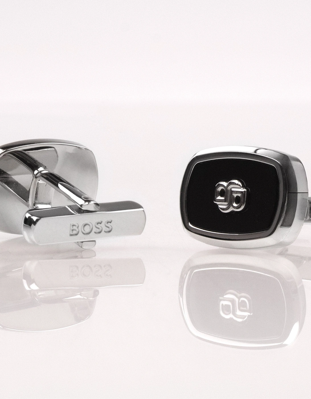 Hugo Boss Double-B Monogram Enamel Insert Cufflinks BLACK 001