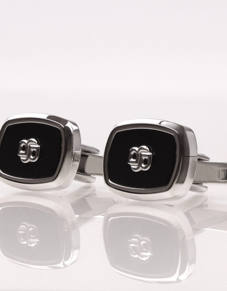 Hugo Boss Double-B Monogram Enamel Insert Cufflinks BLACK 001
