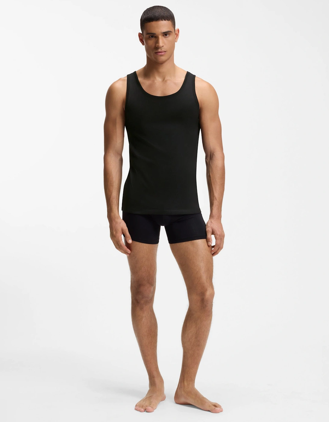 BOSS Orange TankTop Classic Mens 3 Pack Cotton Underwear Vests with Embroidered Logos - Black 001
