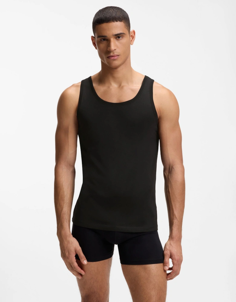 BOSS Orange TankTop Classic Mens 3 Pack Cotton Underwear Vests with Embroidered Logos - Black 001