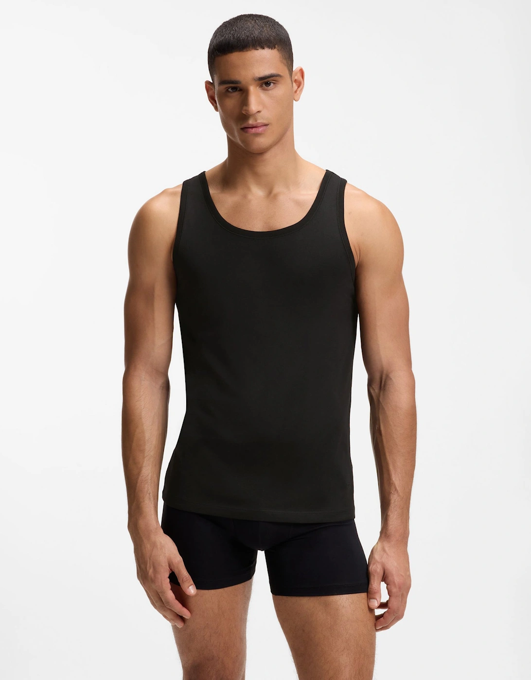 BOSS Orange TankTop Classic Mens 3 Pack Cotton Underwear Vests with Embroidered Logos - Black 001