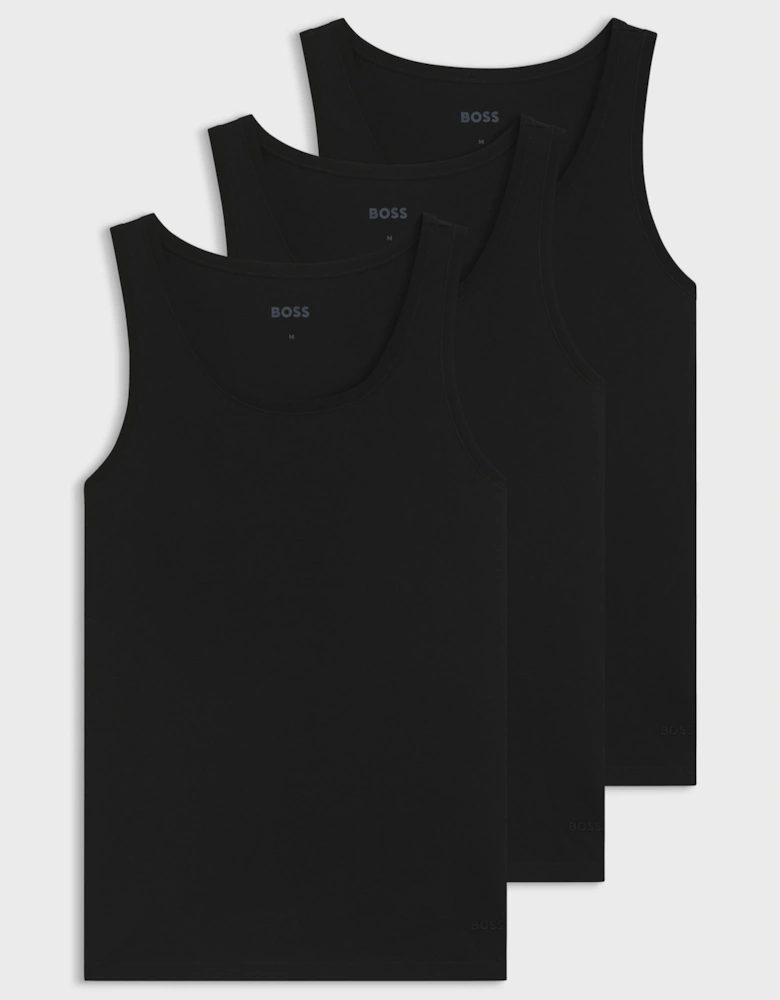 BOSS Orange TankTop Classic Mens 3 Pack Cotton Underwear Vests with Embroidered Logos - Black 001