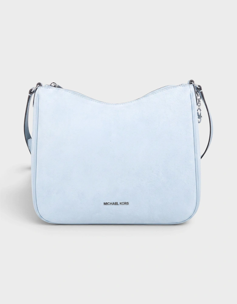 Logo Crossbody Bag Suede Pale Ocean Blue