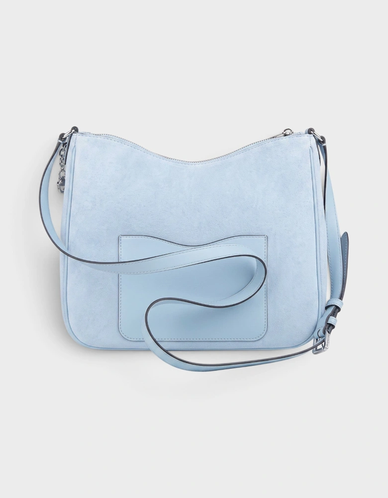 Logo Crossbody Bag Suede Pale Ocean Blue