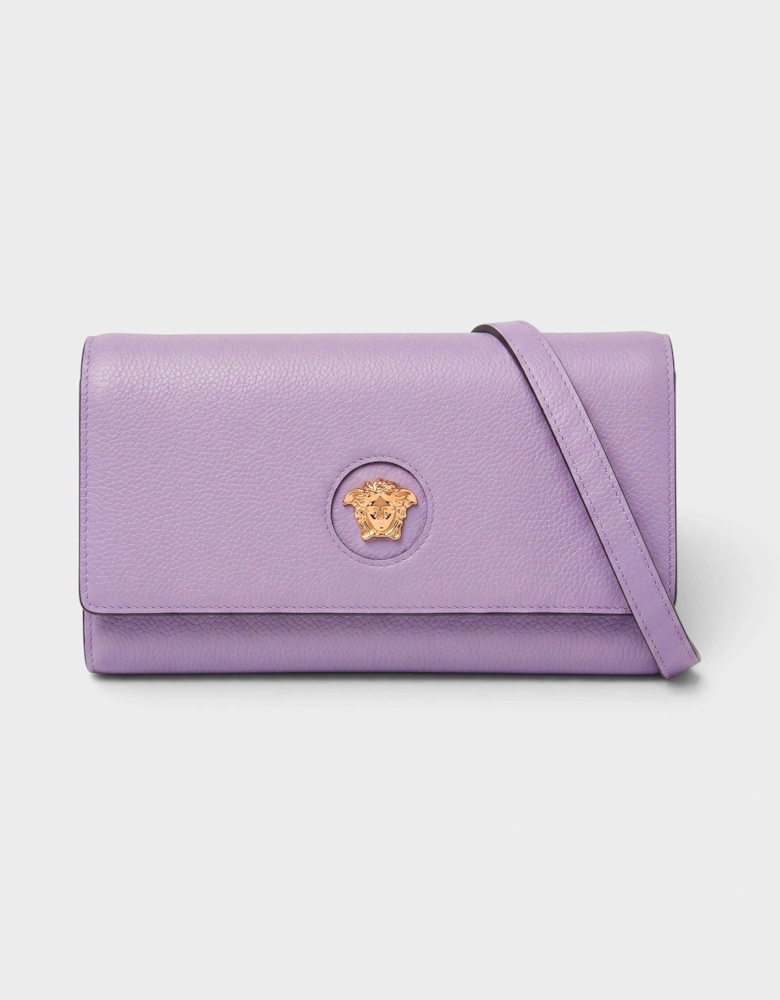 Medusa Leather Long Wallet On Strap Bag Gold Lilac Purple
