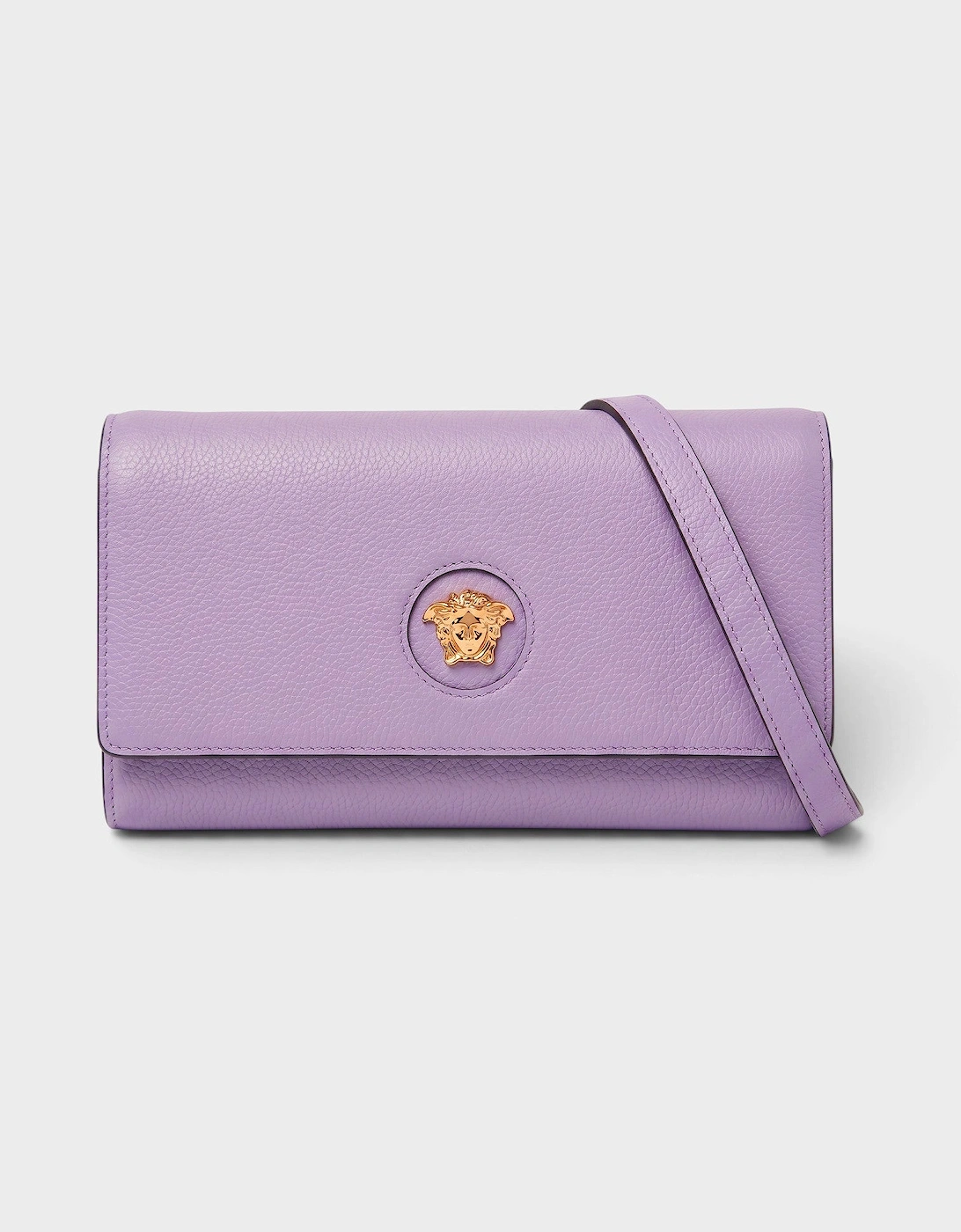 Medusa Leather Long Wallet On Strap Bag Gold Lilac Purple