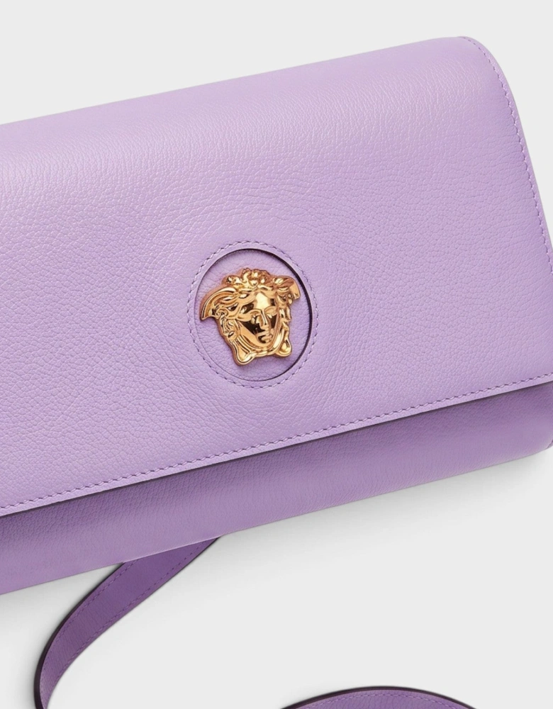 Medusa Leather Long Wallet On Strap Bag Gold Lilac Purple