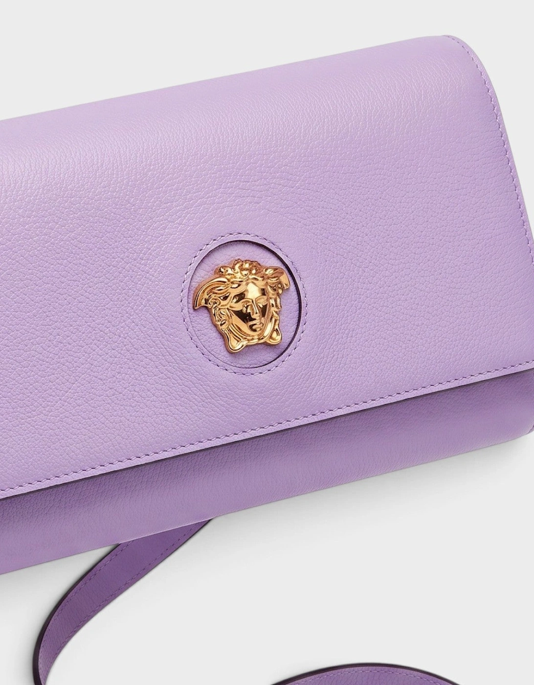 Medusa Leather Long Wallet On Strap Bag Gold Lilac Purple
