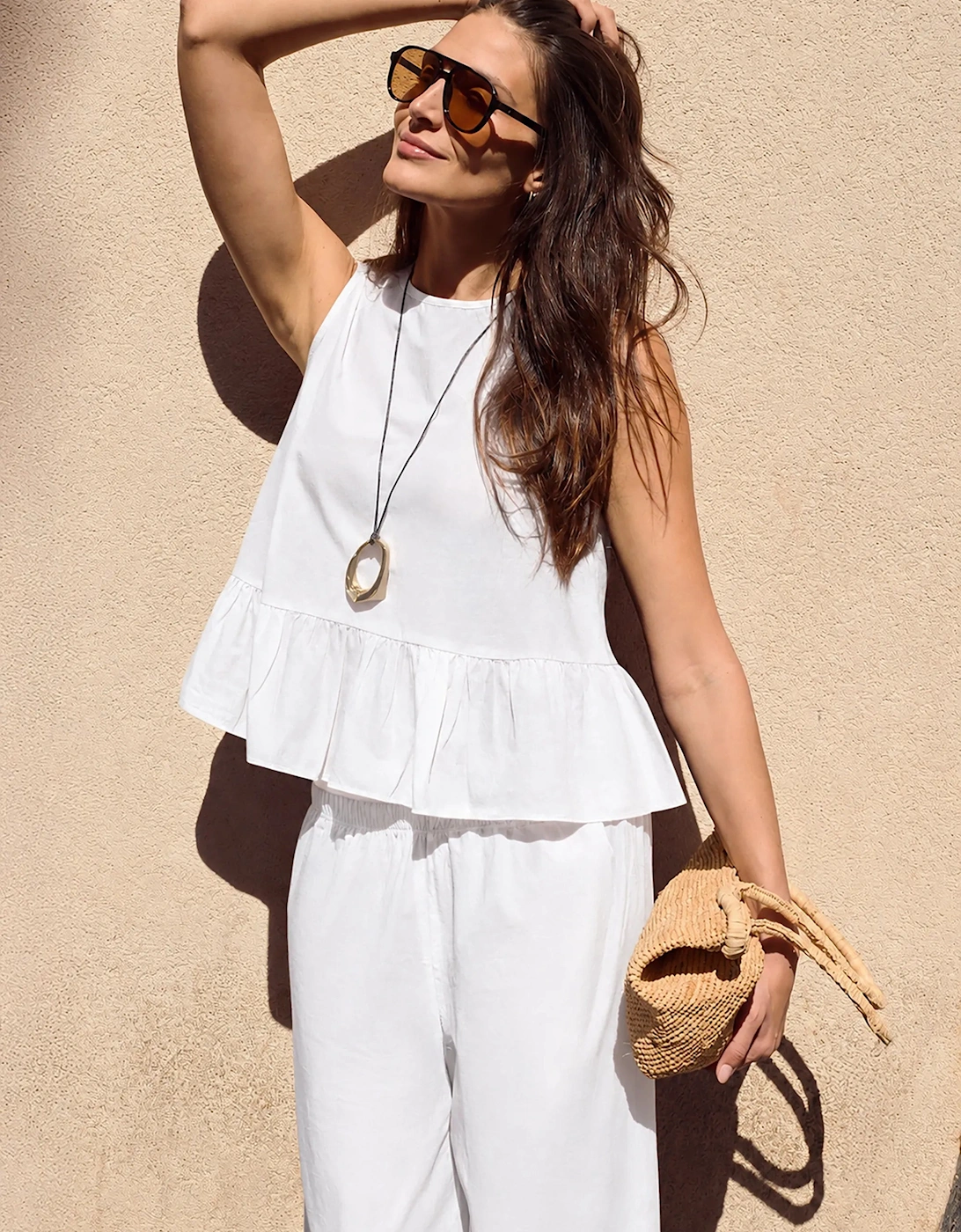 White Cotton Peplum Top