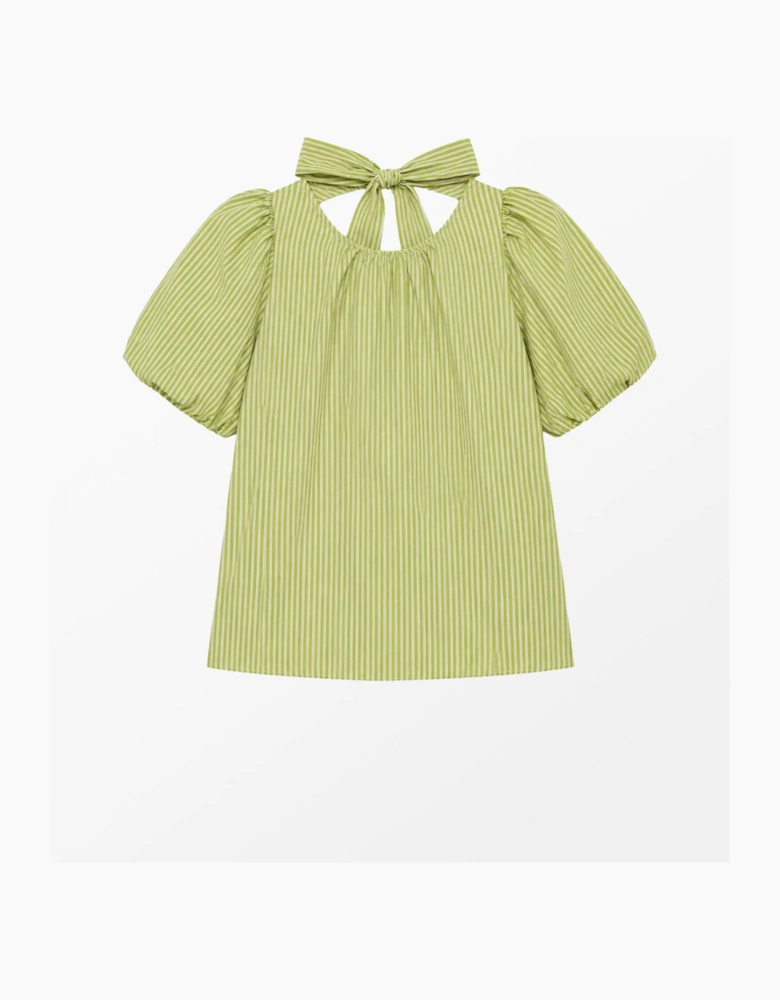 Green Cotton Stripe Bow Back Top
