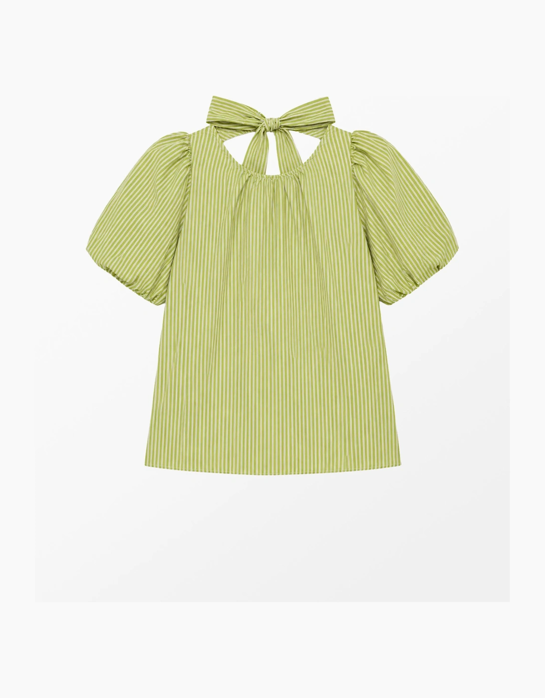 Green Cotton Stripe Bow Back Top