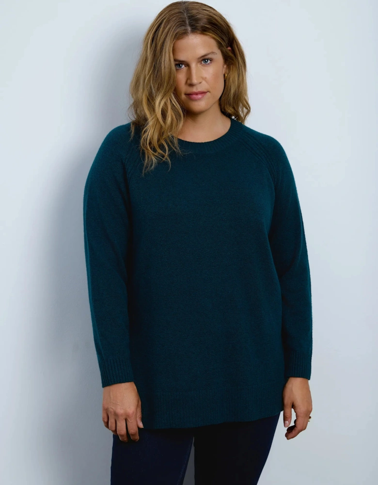 Green Crew Neck Longline Knitted Jumper