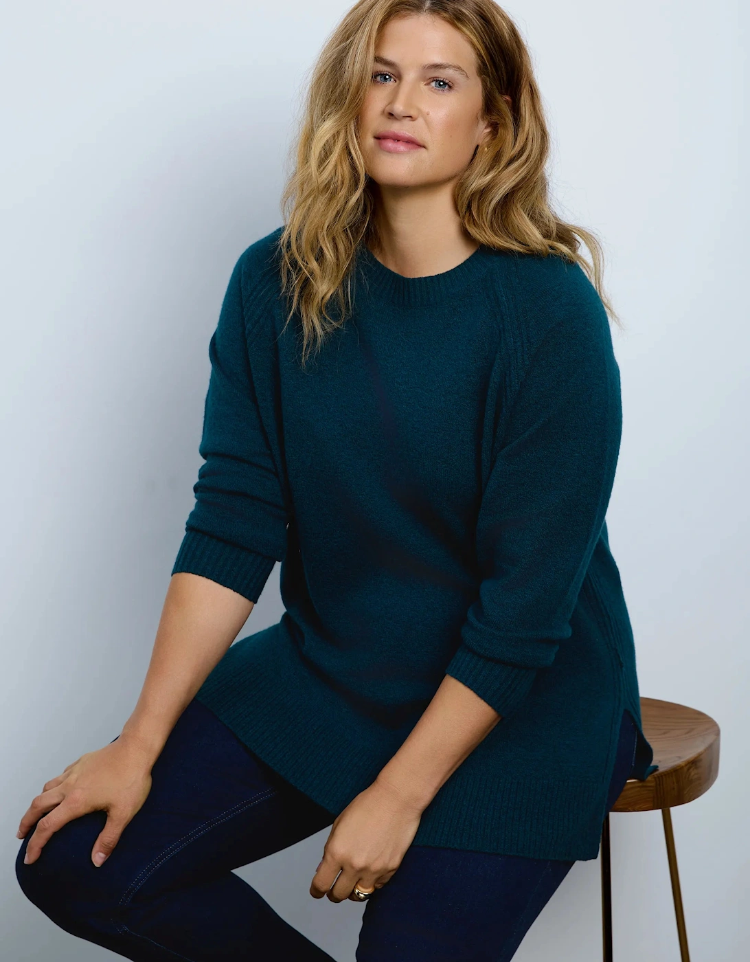 Green Crew Neck Longline Knitted Jumper