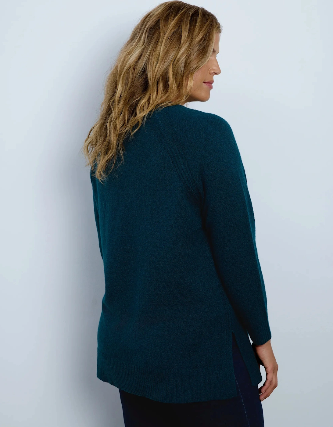 Green Crew Neck Longline Knitted Jumper
