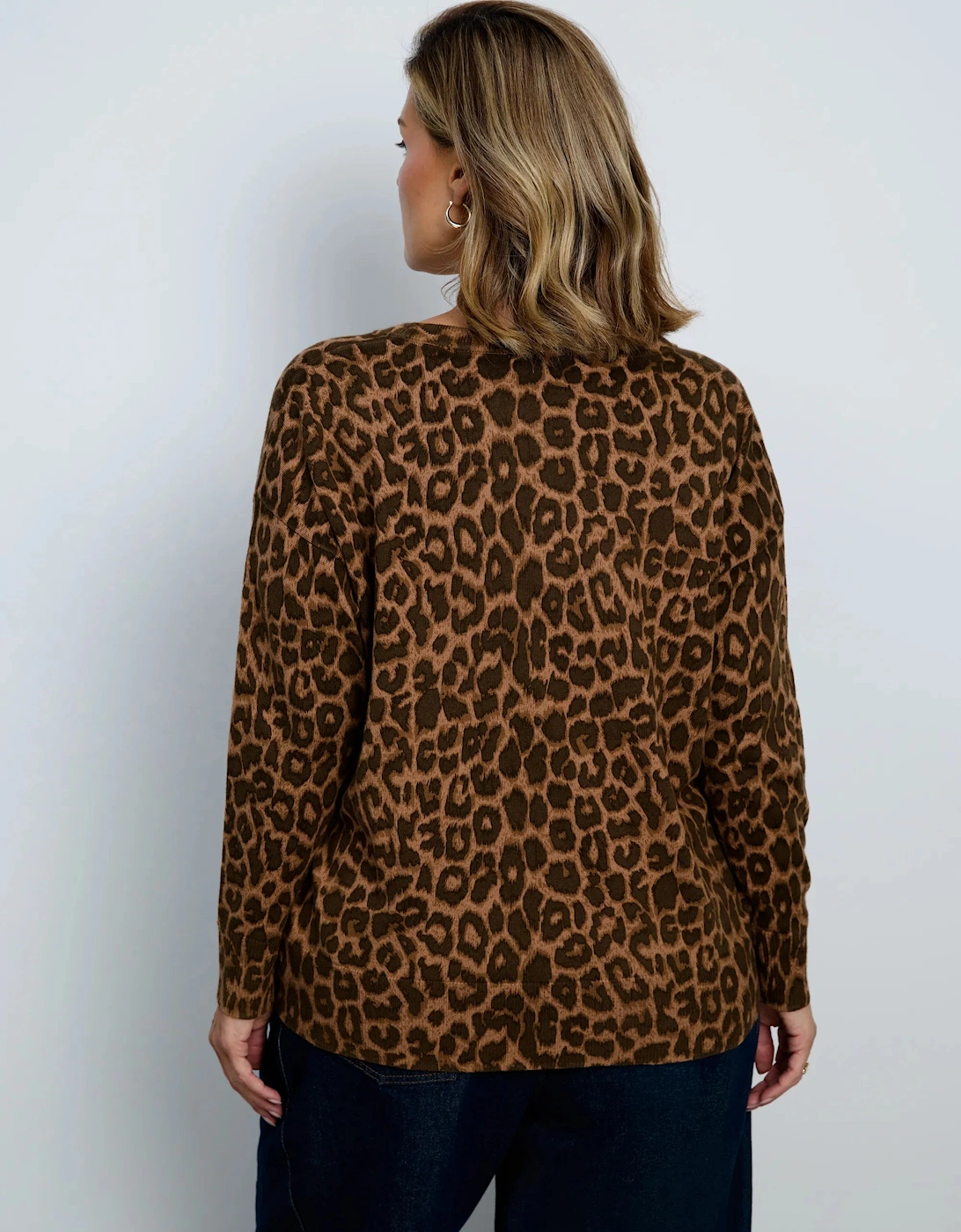 Chocolate Leopard Print V-Neck Knit Jumper With Cashmere