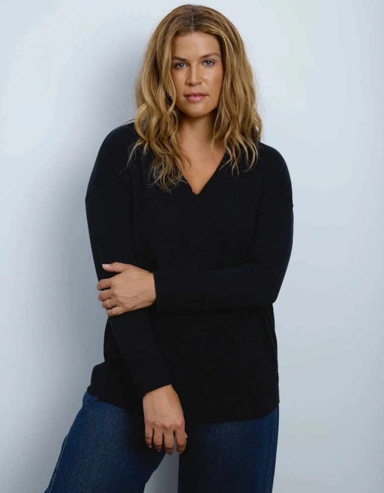 Black V Neck Knitted Jumper With Cashmere