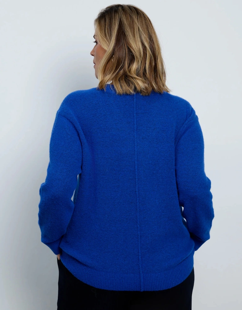 Blue Wool Blend V Neck Knitted Jumper