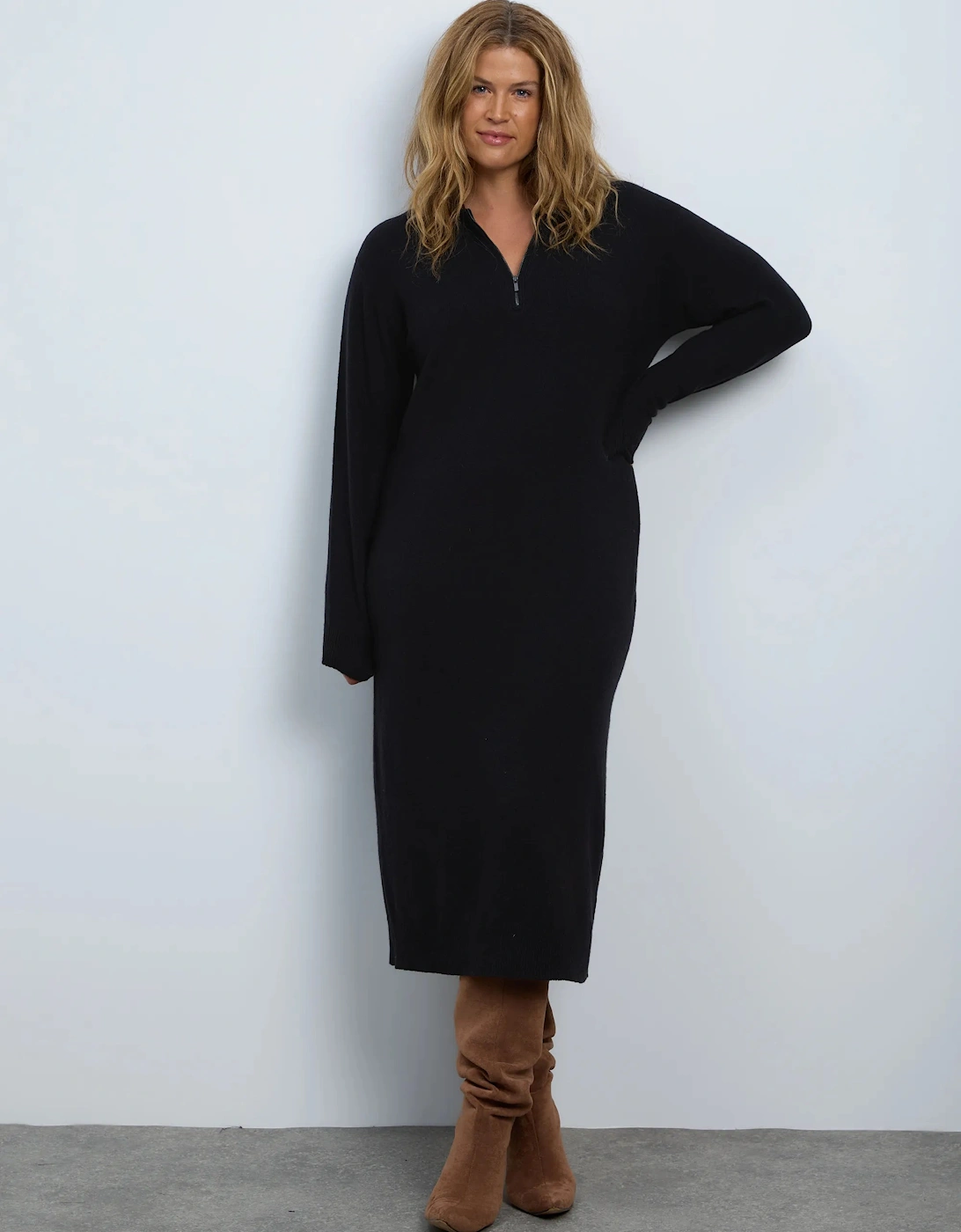 Black Zip Knitted Jumper Dress