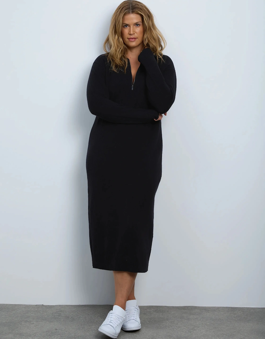 Black Zip Knitted Jumper Dress