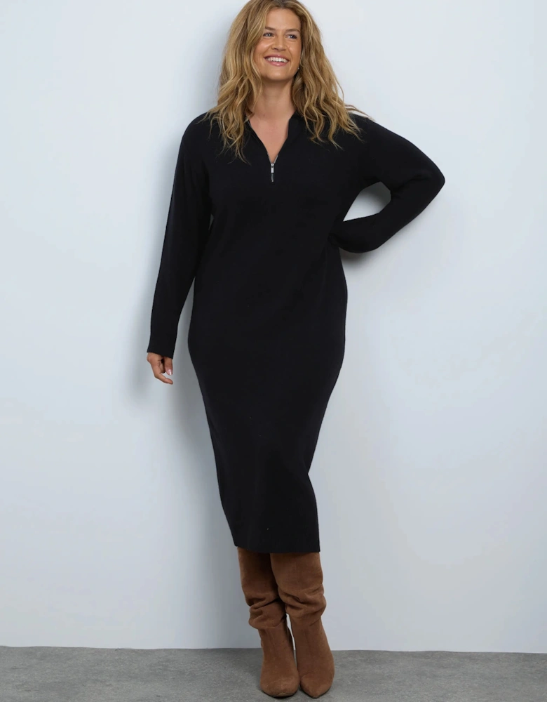 Black Zip Knitted Jumper Dress