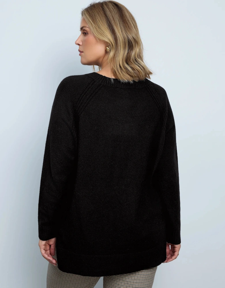 Black Crew Neck Longline Knitted Jumper