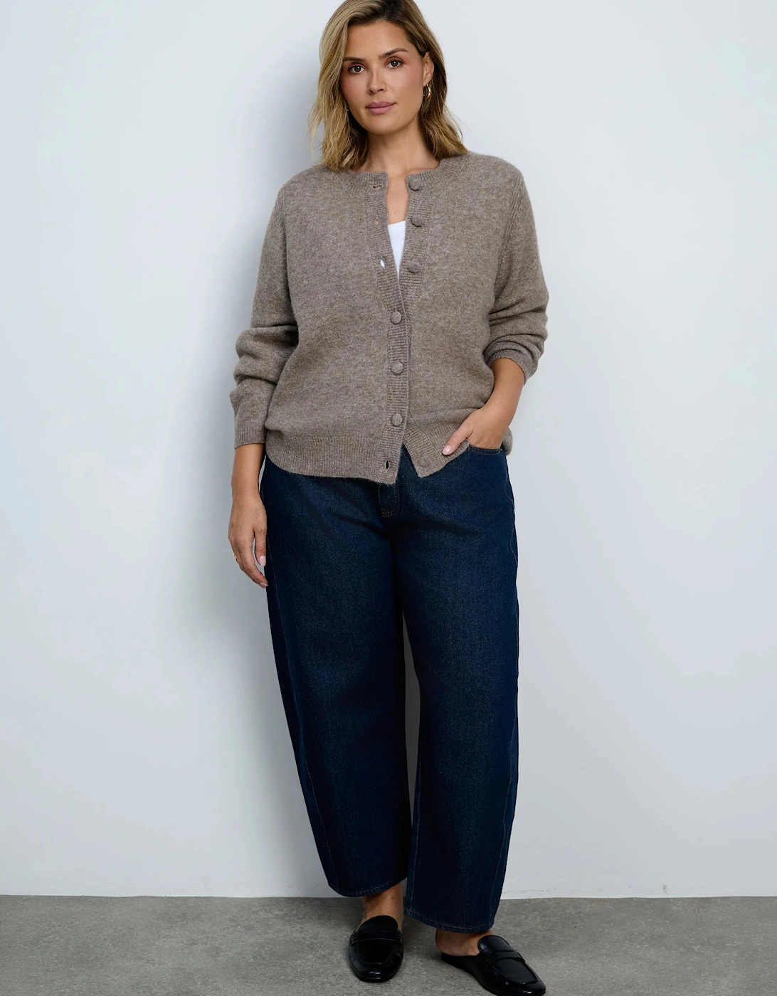 Oatmeal Wool Blend Button Through Cardigan