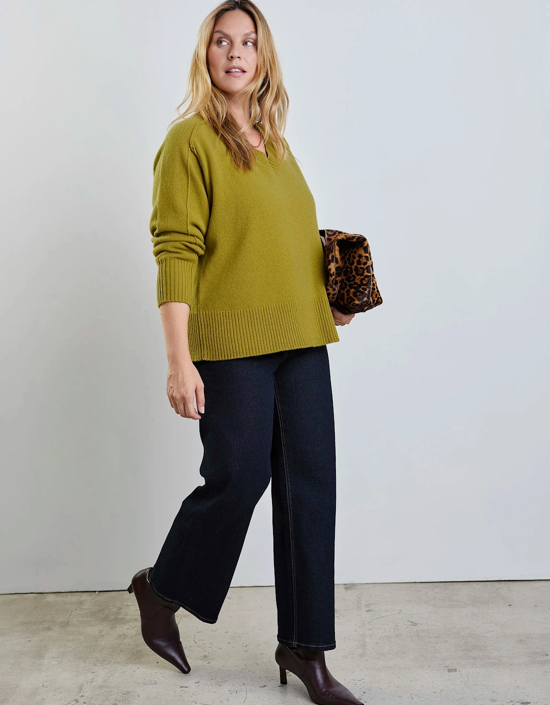Chartreuse Wool V Neck Jumper