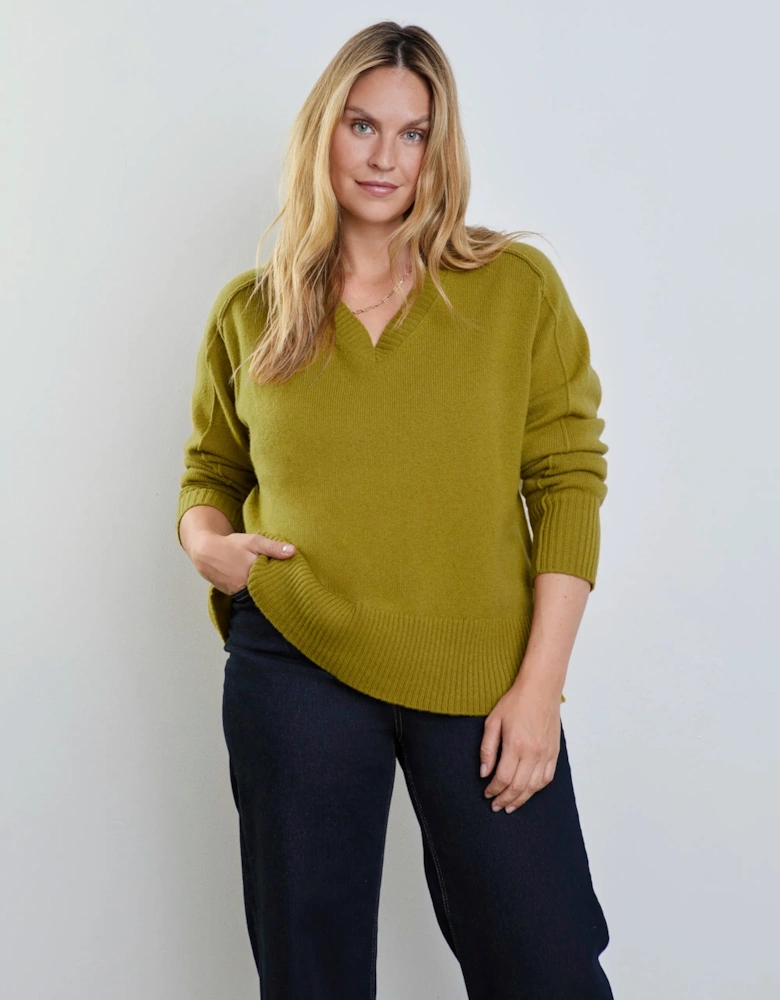 Chartreuse Wool V Neck Jumper