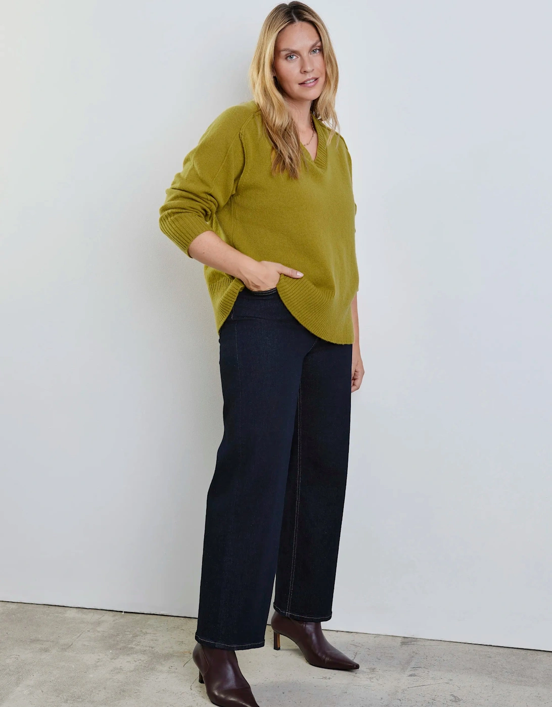 Chartreuse Wool V Neck Jumper