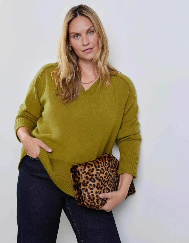 Chartreuse Wool V Neck Jumper