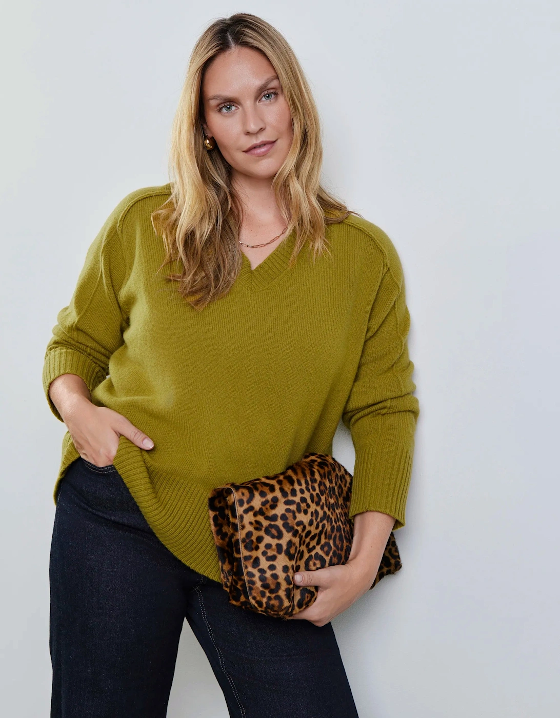 Chartreuse Wool V Neck Jumper