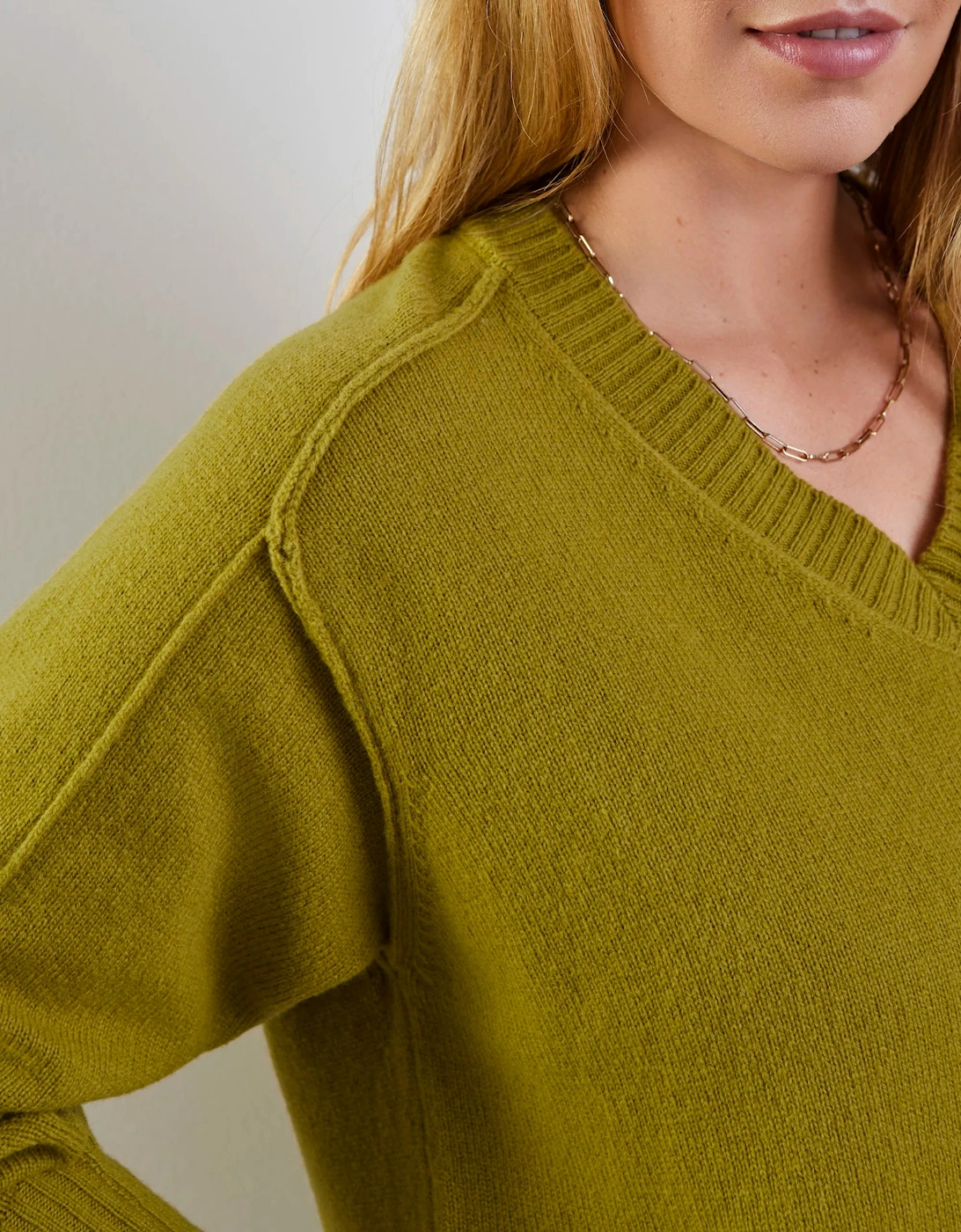 Chartreuse Wool V Neck Jumper