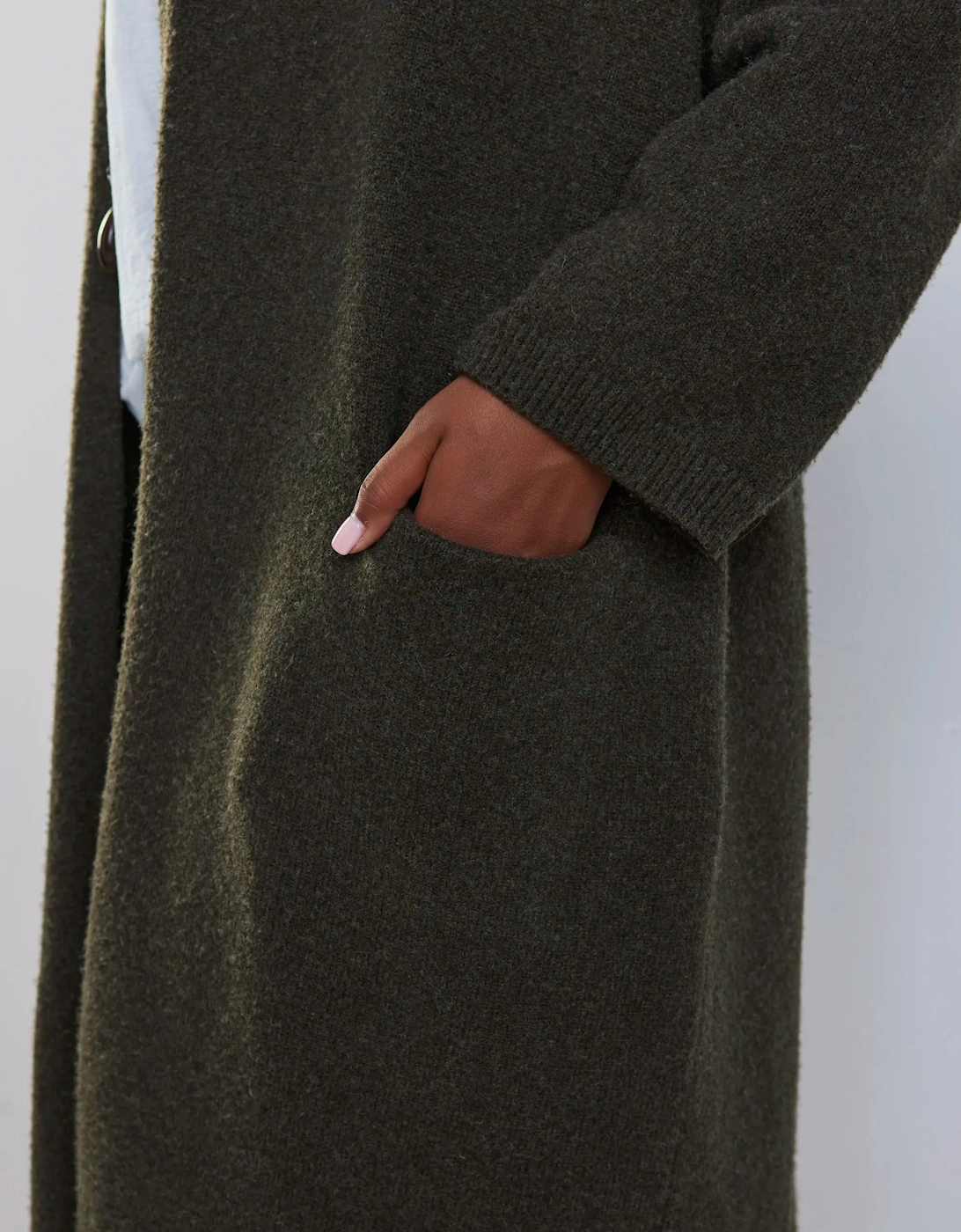 Olive Green Coatigan With Patch Pockets