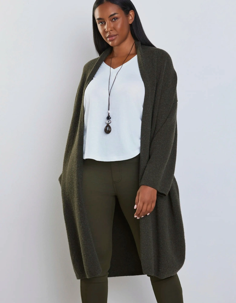 Olive Green Coatigan With Patch Pockets