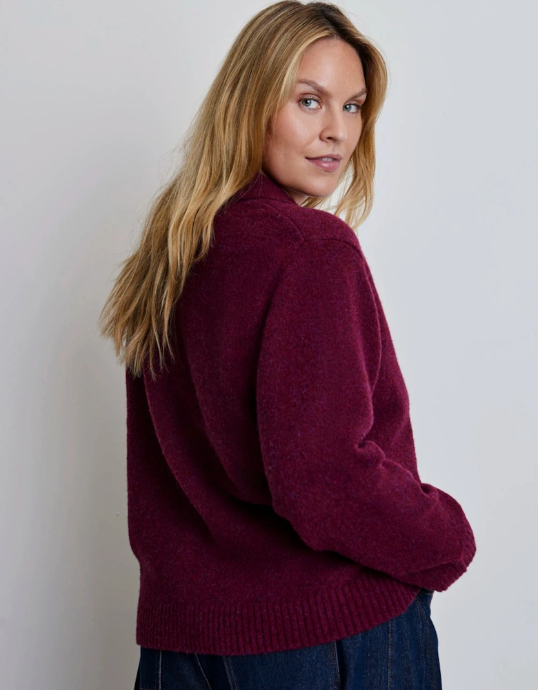 Burgundy Wool Blend Polo Collar Cardigan