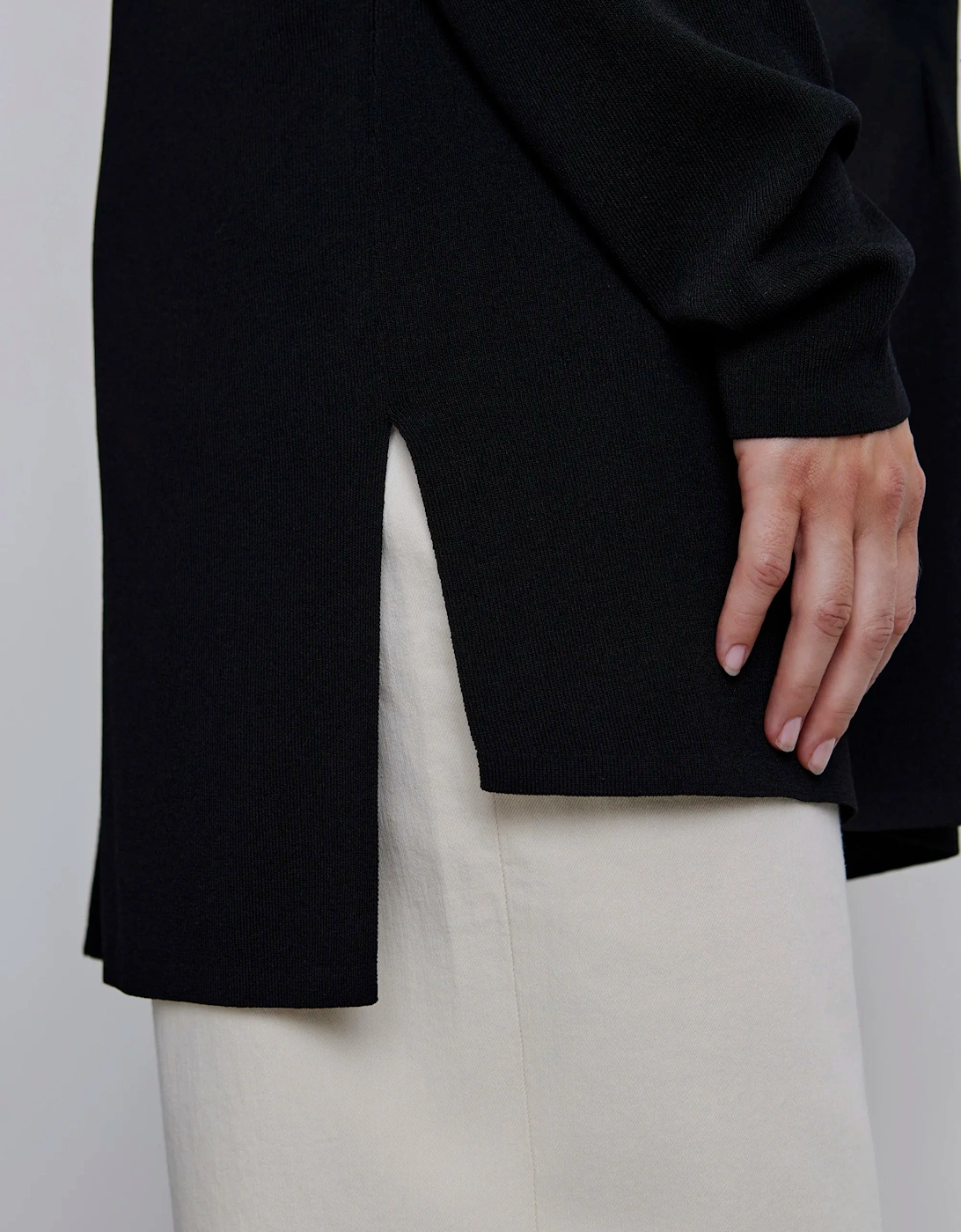 Black Knitted V-Neck Longline Tunic Jumper