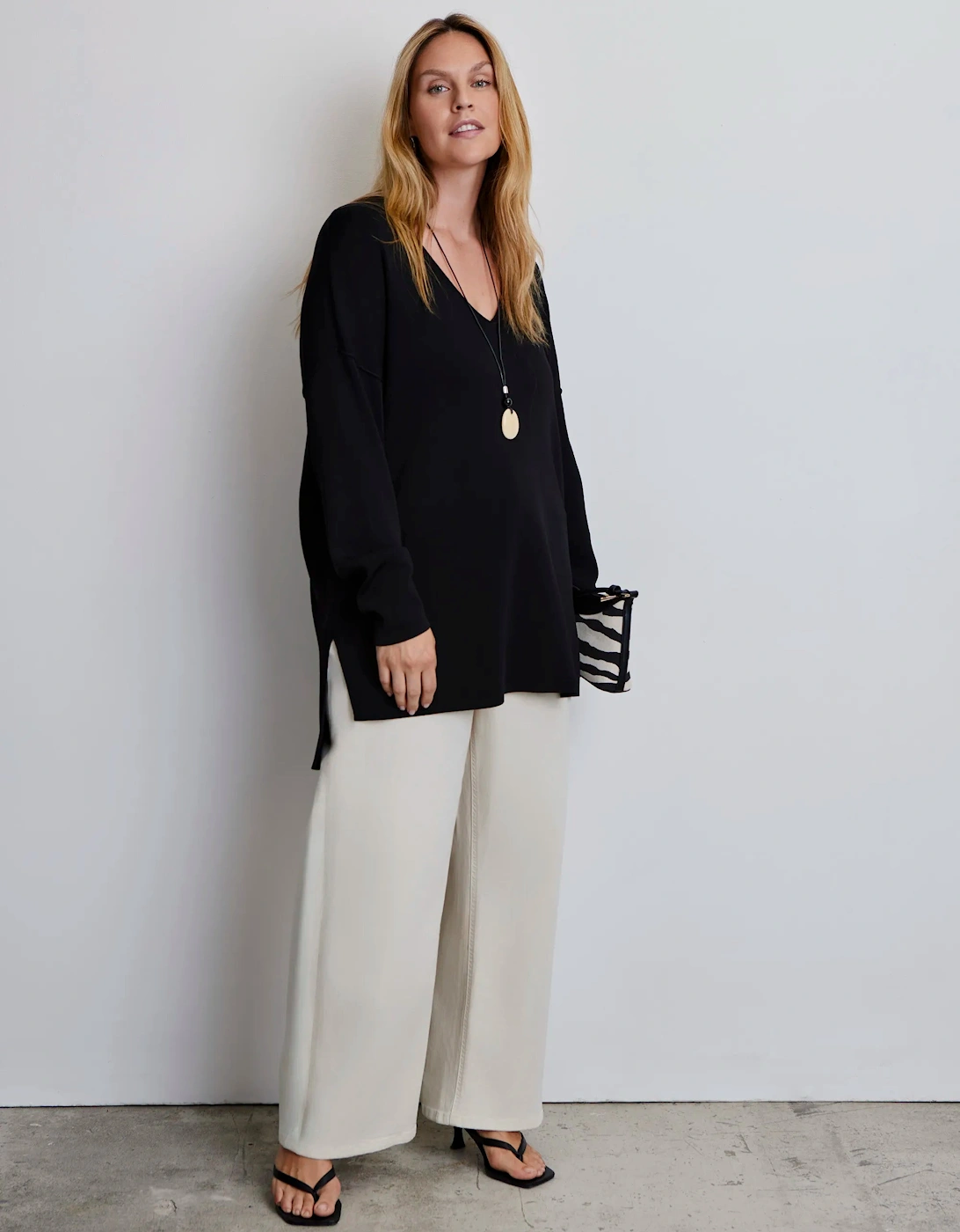 Black Knitted V-Neck Longline Tunic Jumper