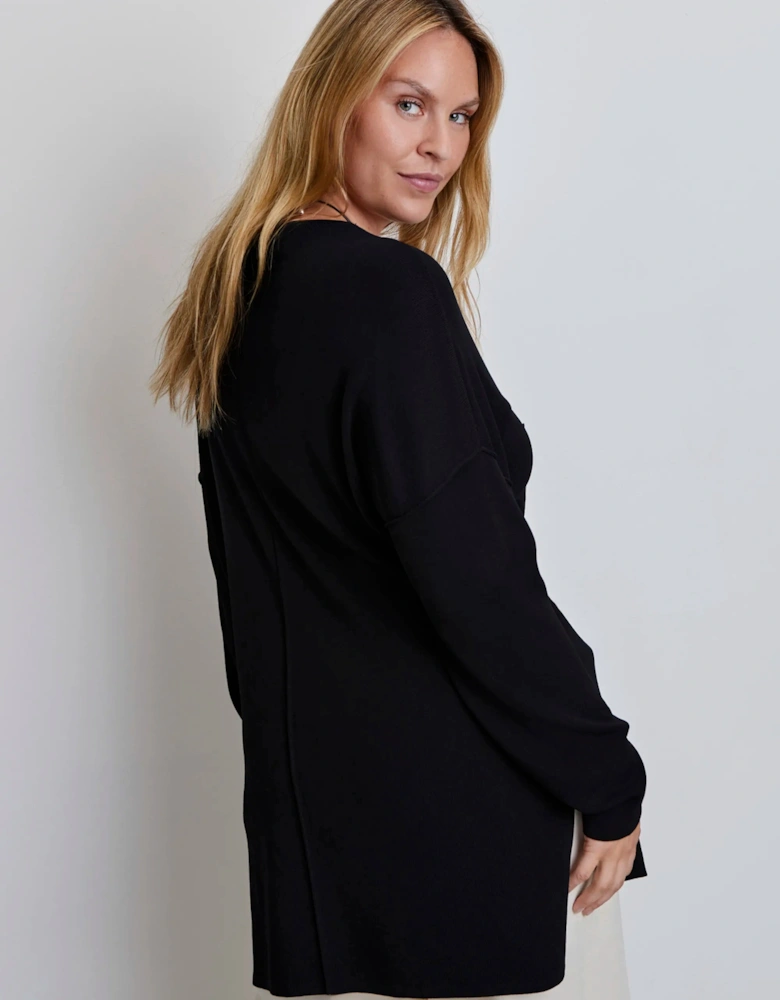 Black Knitted V-Neck Longline Tunic Jumper
