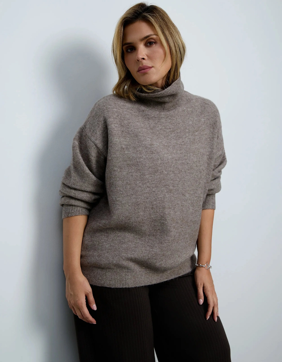Oatmeal Wool Blend  Turtle Neck Knitted Jumper