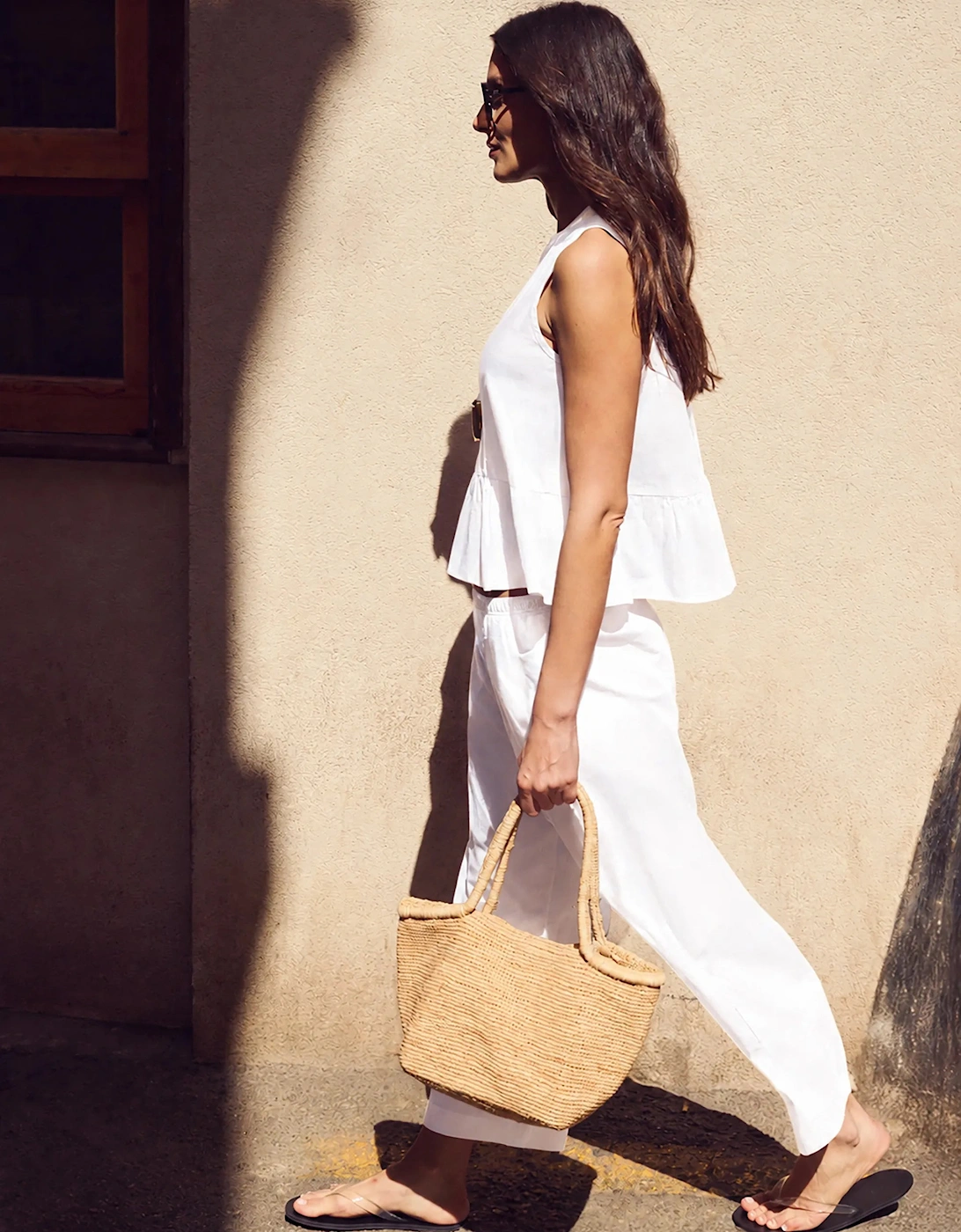 Petite White Cotton Barrel Leg Trousers